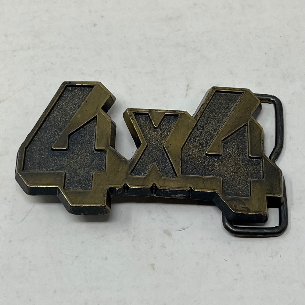 Vintage 4x4 Off Road Truck Belt Buckle Bronze Black Metal Lightning Bolt‎ Style